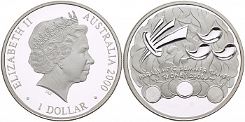 Австралия 1 доллар 2000 Паралимпийские игры серебро PROOF 1068-2-13