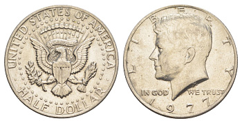 США 1/2 доллара (50 центов) 1977 Джон Кеннеди KM A202b медь плакированная медно-никелем aUNC 4536-1026
