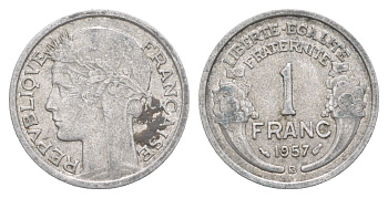 Франция 1 франк 1957 KM 885a алюминий 4641-1026