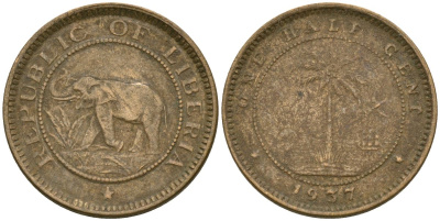 Либерия 1/2 цента 1937 KM 10 латунь 4174-414