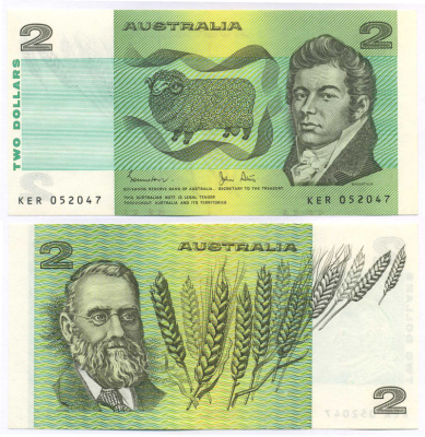 Австралия 2 доллара ND (1974-1985) Джон Макартур, Уильям Фаррер, подписи Johnston & Stone Pick 43 d бумага UNC (пресс) 7148-10-3
