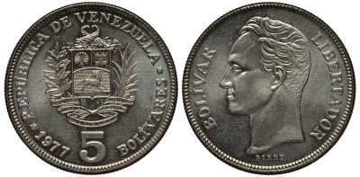 Венесуэла 5 боливаров 1977 Симон Боливар KM 53 никель 4389-936