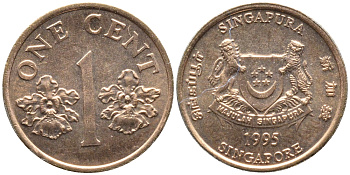 Сингапур 1 цент 1995 KM 98 цинк плакированный медью UNC 4392-119