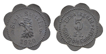 Щецин 5 пфеннигов 1920 Funck 522.4 цинк 4639-213