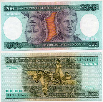 БРАЗИЛИЯ 200 КРУЗЕЙРО 1984 ПОДПИСЬ 21, СЕРИЯ А 4297, ПРИНЦЕССА ИЗАБЕЛА Pick 199b бумага UNC (ПРЕСС) 6294-18-3-1