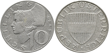 Австрия 10 шиллингов 1957  KM 2882 серебро     51-3443