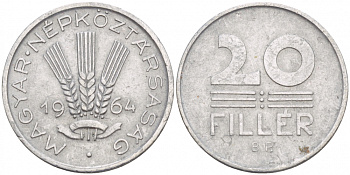 ВЕНГРИЯ 20 ФИЛЛЕРОВ 1964 ВР, НАРОДНАЯ РЕСПУБЛИКА (1949-1989) KM 550 алюминий 4548-147