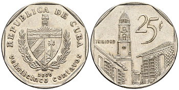 Куба 25 сентаво 2000 KM 577.2, JMA MC21, Schoen 715 сталь плакированная никелем 4114-834
