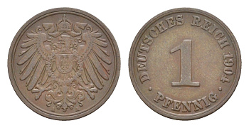 Германия 1 пфенниг 1904 A, Вильгельм II (1888-1918) KM 10, J. 10 медь 4647-836