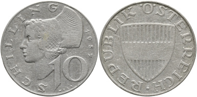 Австрия 10 шиллингов 1957  KM 2882 серебро     51-3443