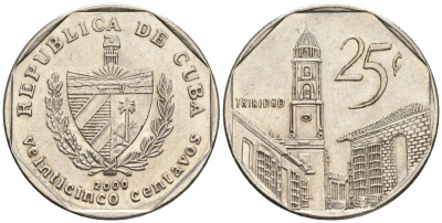 Куба 25 сентаво 2000 KM 577.2, JMA MC21, Schoen 715 сталь плакированная никелем 4114-834