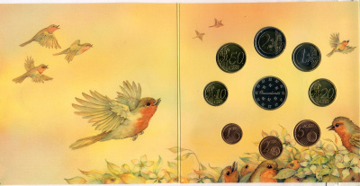 Финляндия евронабор из 8 монет + жетон 2003 птички, в оригинальном буклете UNC 5-6-2-3