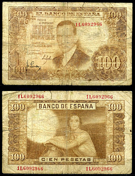 Испания 100 песет 1953 7 апреля 1953, Хулио Ромеро де Торрес Pick 145а бумага 8617-13-2-2