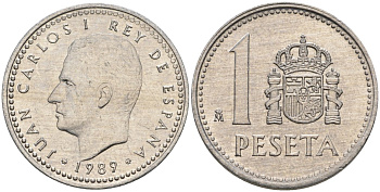 Испания 1 песета 1989 M, Хуан Карлос I (1975-2014) KM 821 алюминий 4448-944