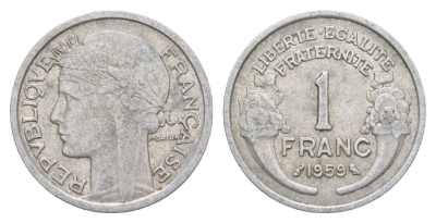 Франция 1 франк 1959 KM 885a алюминий 4641-1031