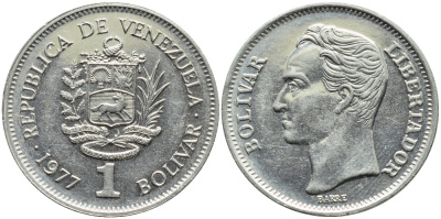 Венесуэла 1 боливар 1977 Симон Боливар KM 52 никель 51-946