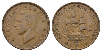 ЮАР 1 пенни 1950 Георг VI (1936-1952) KM 34.1 бронза 4692-233