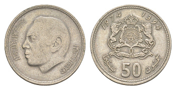 Марокко 50 сантимов 1974 АН 1394, Аль Хассан II (1962-1999) Y 62 медно-никель 4615-435