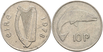 Ирландия 10 пенсов 1978 лосось KM 23 медно-никель 4144-1024