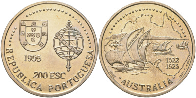 Португалия 200 эскудо 1995 Золотой век открытий - Австралия KM 684 медно-никель UNC 74-715