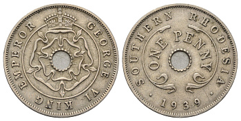 Южная Родезия 1 пенни 1939 KM 8 медно-никель 65-715