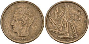 Бельгия 20 франков 1980 Belgique, Бодуэн I (1951-1993) KM 159 никель бронза 4573-444