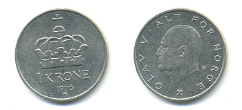 НОРВЕГИЯ 1 КРОНА 1976 ОЛАФ V KM 419 медно-никель 4379-633