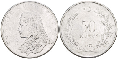 Турция 50 курушей 1976 Анатолийская невеста KM 899 нержавеющая сталь 216-155