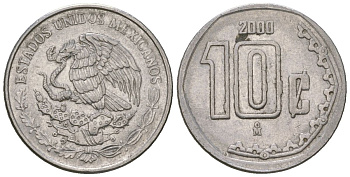 Мексика 10 сентаво 2000 M KM 547 нержавеющая сталь 4598-323