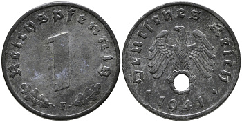 ГЕРМАНИЯ 1 РЕЙХСПФЕННИГ 1941 F KM 97, J.369 цинк 96-712
