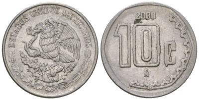 Мексика 10 сентаво 2000 M KM 547 нержавеющая сталь 4598-323