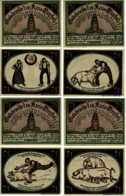 ДИПХОЛЬЦ, ГЕРМАНИЯ НАБОР ИЗ 4 БАНКНОТ 1921 НОТГЕЛЬД, ЗЕМЛЯ НИЖНЯЯ САКСОНИЯ, 15 СЕНТЯБРЯ 1921, СЕРИЯ С, BILDER 1, 2, 3, 4, (4 Х 75 ПФЕННИГОВ) ARNOLD KELLER 273.5 бумага UNC (ПРЕСС) 7553-4-4