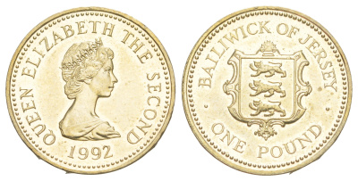 Джерси 1 фунт 1992 Бейливик Джерси, тираж 20.000 экземпляров KM 87 никель латунь BU 1530-1432