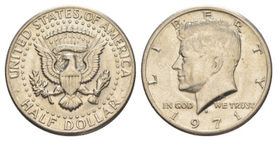 США 1/2 доллара (50 центов) 1971 D, Джон Кеннеди KM 202b медь плакированная медно-никелем aUNC 97-1033