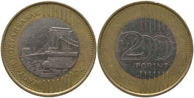 Венгрия 200 форинтов 2010 BP KM 826 биметалл 4557-1232