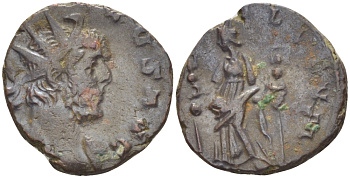 Римская Империя (императоры в Галлии) антониниан 271 Тетрик I. FIDES MILITVM, Фидея с боевыми штандартами, Колония Агриппины (варварская иммитация), Very fine RIC 71 биллон 1073-14-45