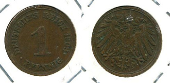 ГЕРМАНИЯ 1 ПФЕННИГ 1908 E KM 10, J 10 медь 701-322