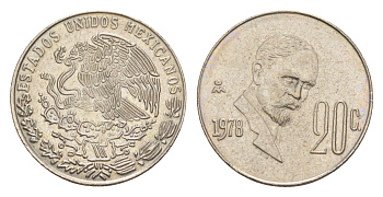 Мексика 20 сентаво 1978 Mo, Франциско Индалеси KM 442 медно-никель 4636-463
