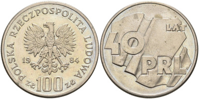Польша 100 злотых 1984 MW, 40 лет народной республике (PRL) KM 151, Parchimowicz 297 медно-никель 189-1015