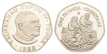 Тонга 1 паанга 1988 Рождество, тираж 5.000 экземпляров KM 127 медно-никель BU 443-945