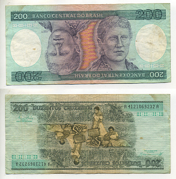 БРАЗИЛИЯ 200 КРУЗЕЙРО 1984 ПОДПИСЬ 21, СЕРИЯ А 4121, ПРИНЦЕССА ИЗАБЕЛА Pick 199b бумага 6299-12-3
