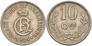 Люксембург 10 сантимов 1924 Шарлотта (1918-1964) KM 34 медно-никель 4566-622