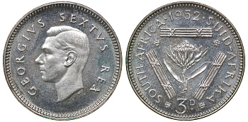 Южная Африка 3 пенса 1952 Георг VI (1937-1952) KM 35.2 серебро PROOF 1528-624