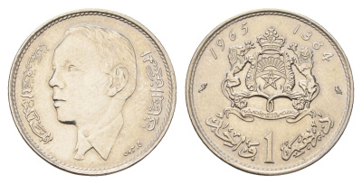 Марокко 1 дирхам 1965 АН 1384, Аль Хассан II (1962-1999) Y 56 никель UNC 4671-223