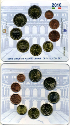 Италия евронабор из 9 монет 2010 200 лет со дня рождения Камилло Бенсо Кавура, запайка в пластик, оригинальный картонный буклет BUNC 5-4-4-27