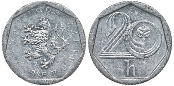 Чехия 20 геллеров 1993 KM 2.1 алюминий 4124-614