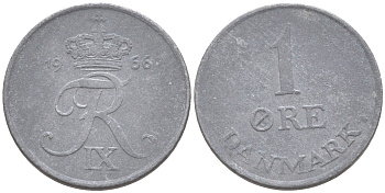 ДАНИЯ 1 ЭРЕ 1966 С; S, ФРЕДЕРИК IX (1947-1972) KM 839.2 цинк 187-621