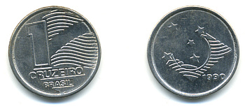 Бразилия 1 крузейро 1990 KM 617 нержавеющая сталь aUNC 93-745