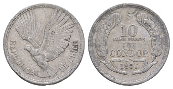 Чили 10 песо 1957 KM 181 алюминий 4653-1014