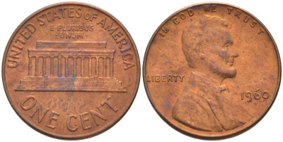 США 1 цент 1960 Линкольн, LARGE DATE KM 201 медь цинк 187-1141